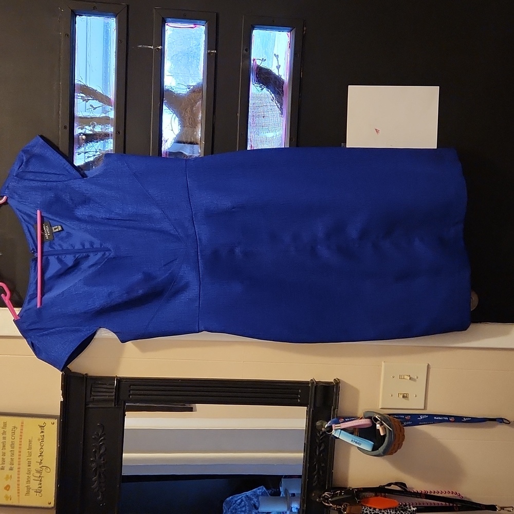 Colbolt blue dress, hits above the knee. Size 12 but fits more like a size 10.